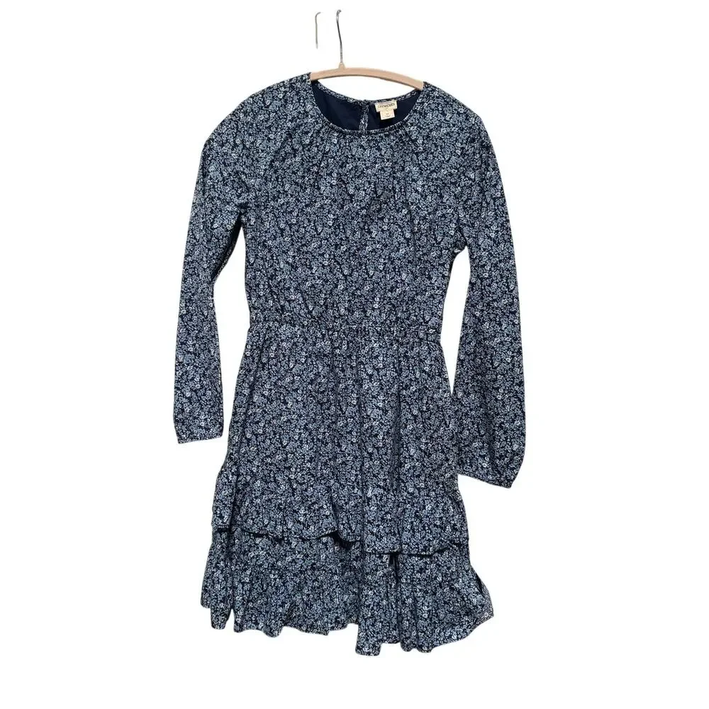 Crewcuts Dress Girls 14 Blue Floral Long Sleeve